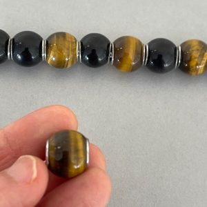 Tiger Eye and Black Agate Bead Charms 925 Sterling Silver Brand New 11 pcs